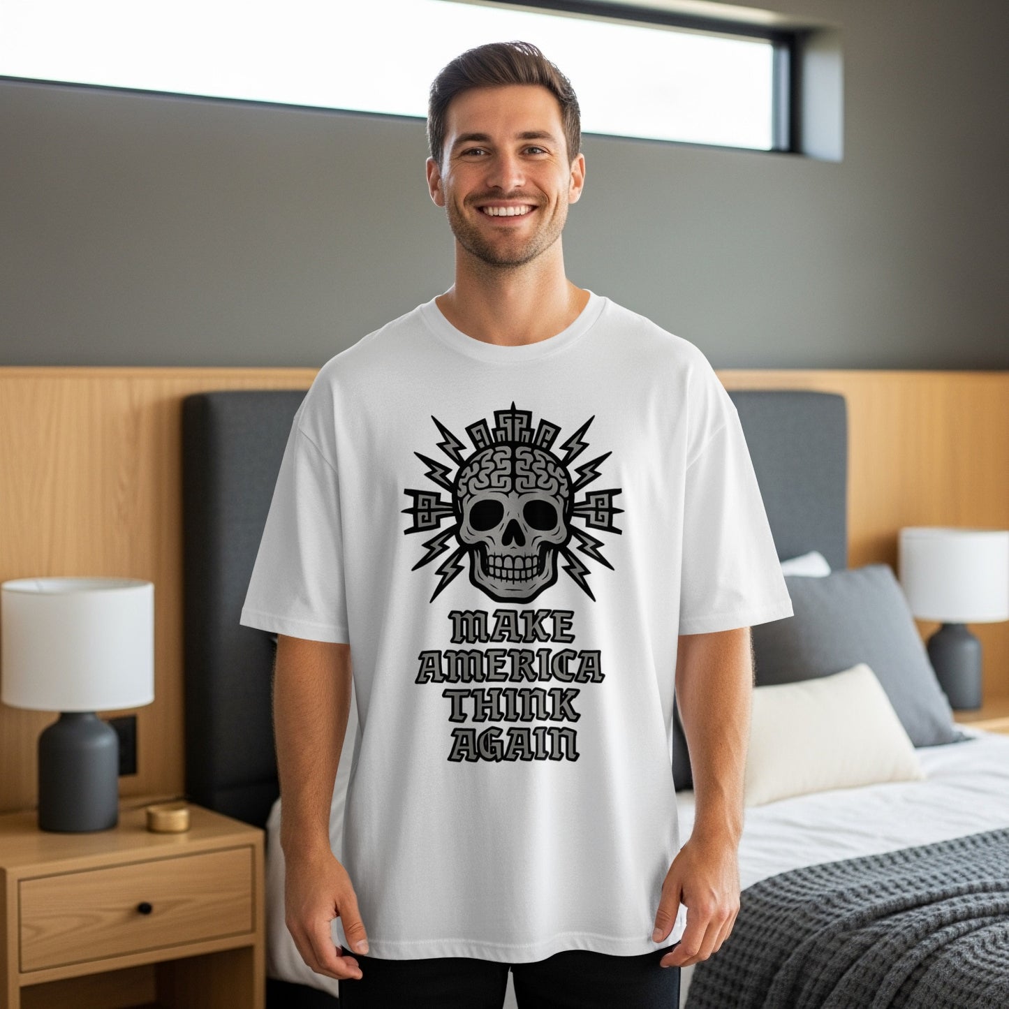 MAKE AMERICA THINK AGAIN Skull Graphic T-Shirt