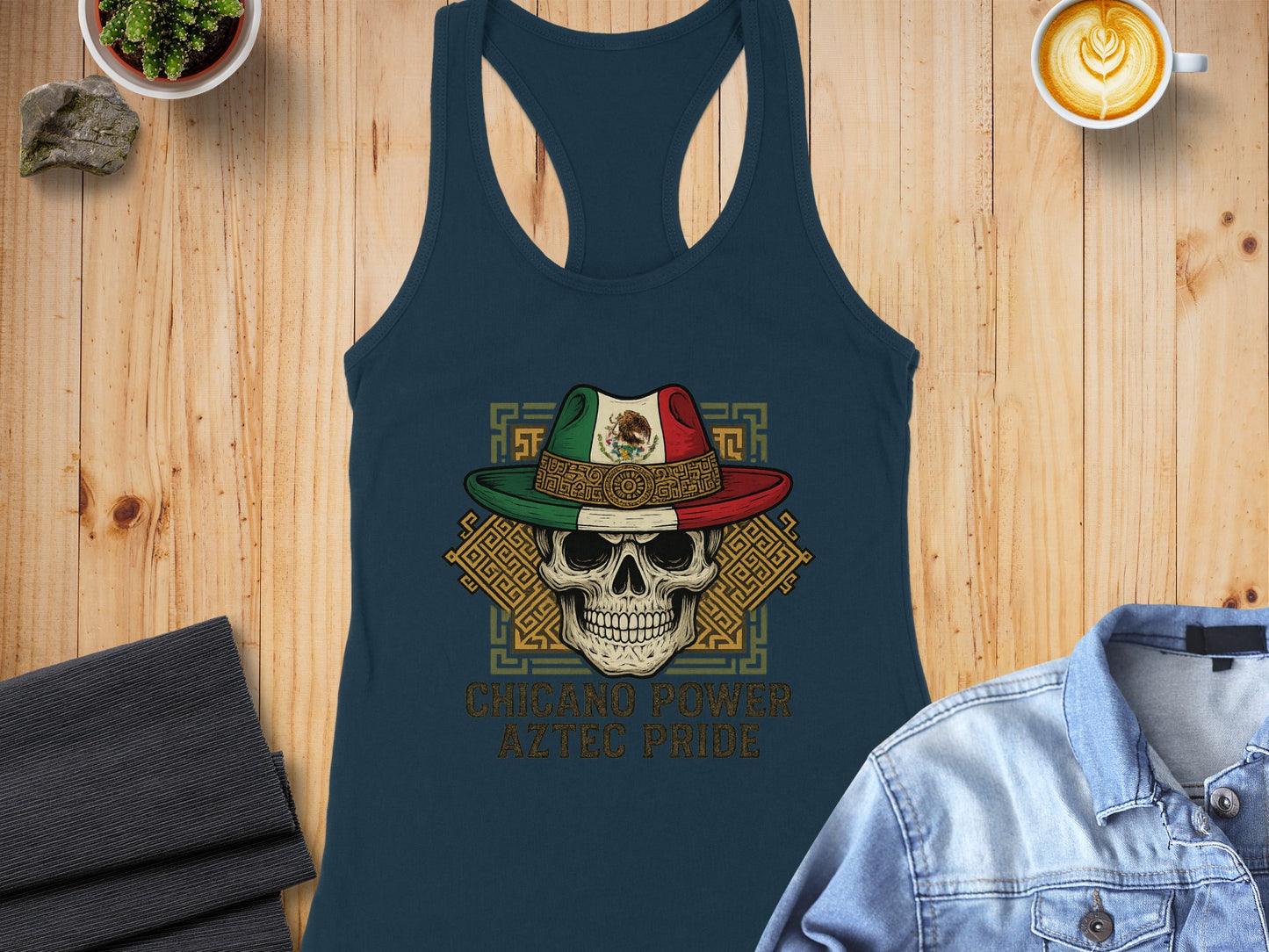 Chicano Power Aztec Pride Skull Design Tank Top