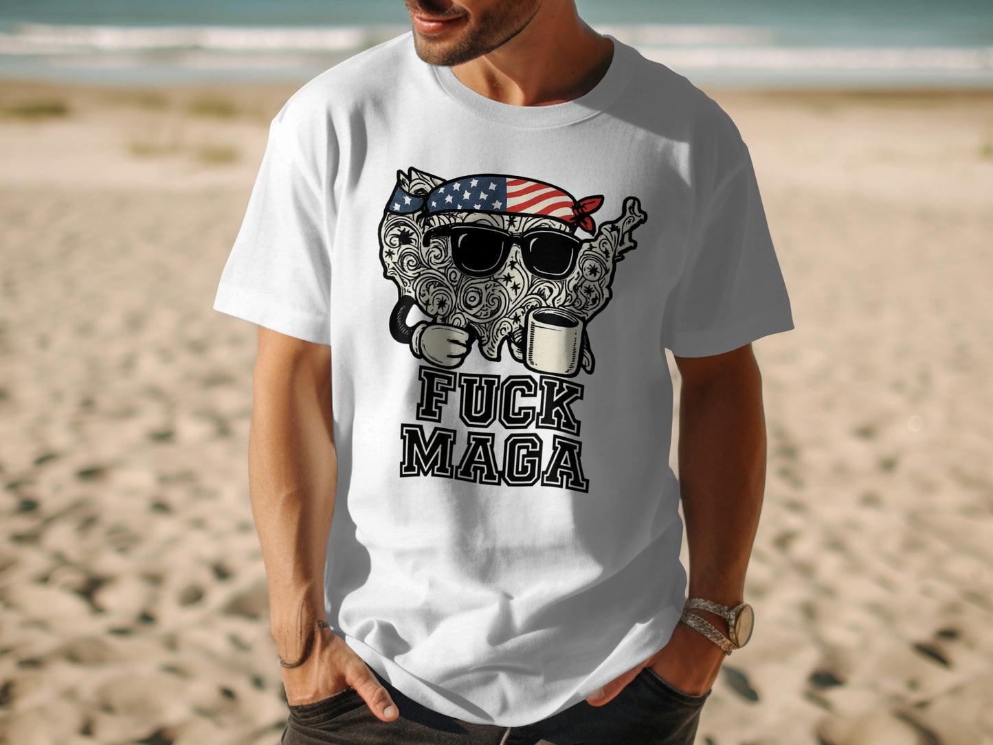 American Flag Sunglasses Santa Graphic Tee shirt product