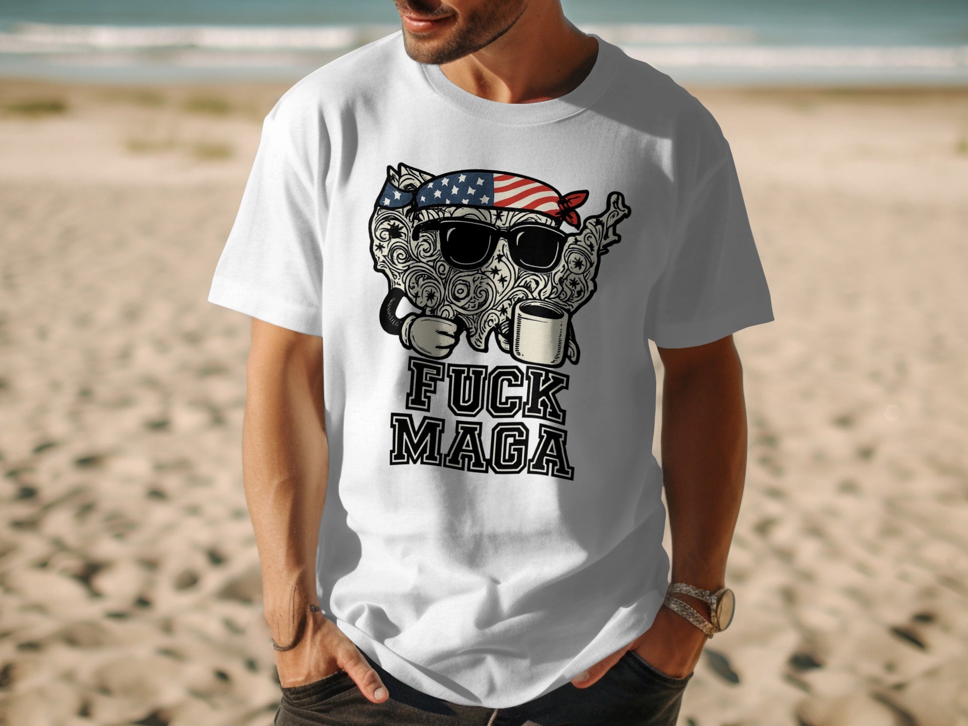 American Flag Sunglasses Santa Graphic Tee shirt product