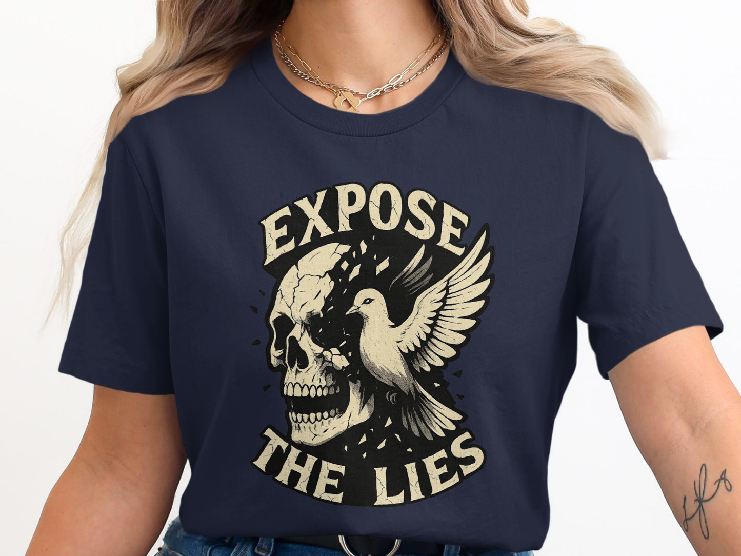 Expose The Lies Skull and Dove Graphic T-Shirt product