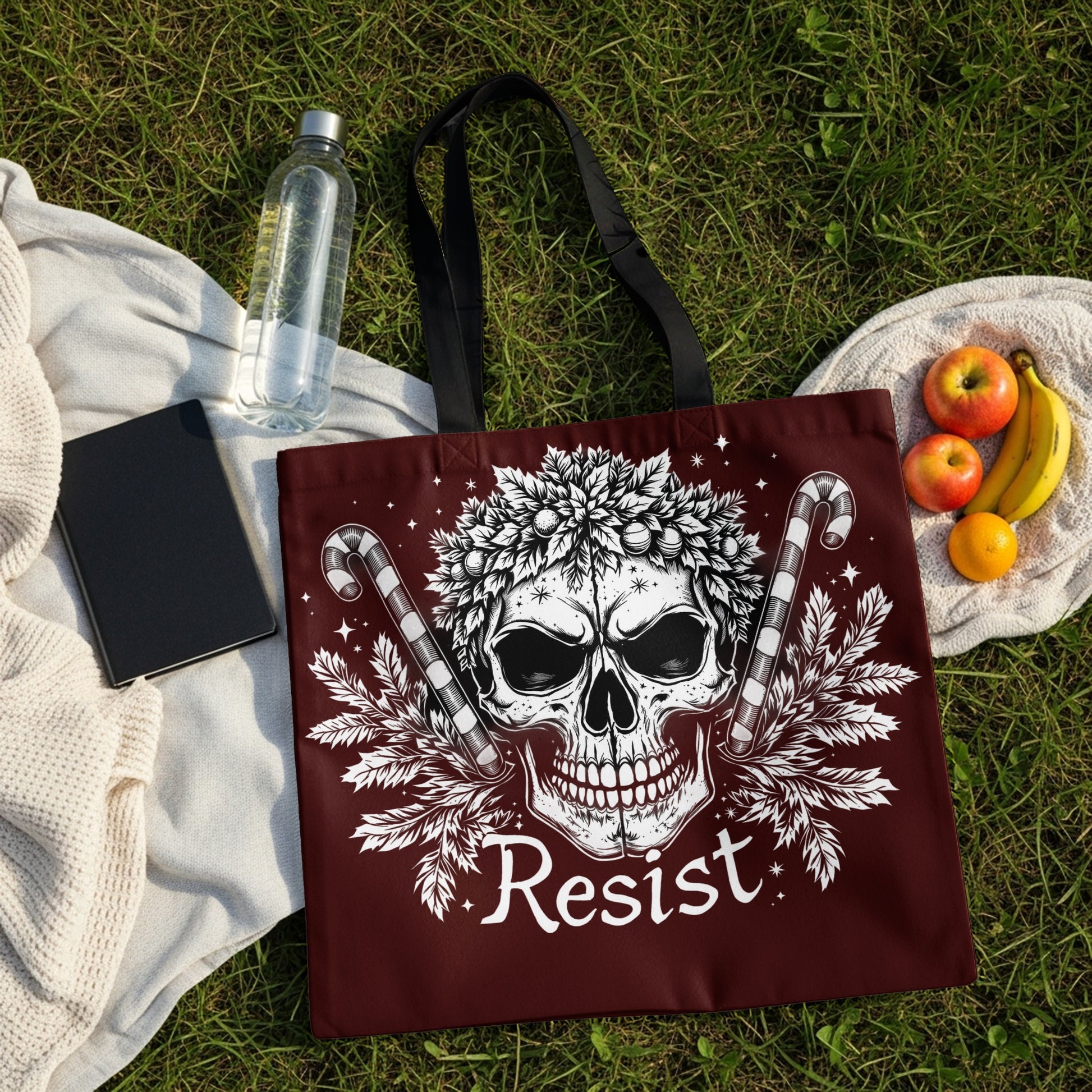 Resist Skull with Candy Canes Tote Bag