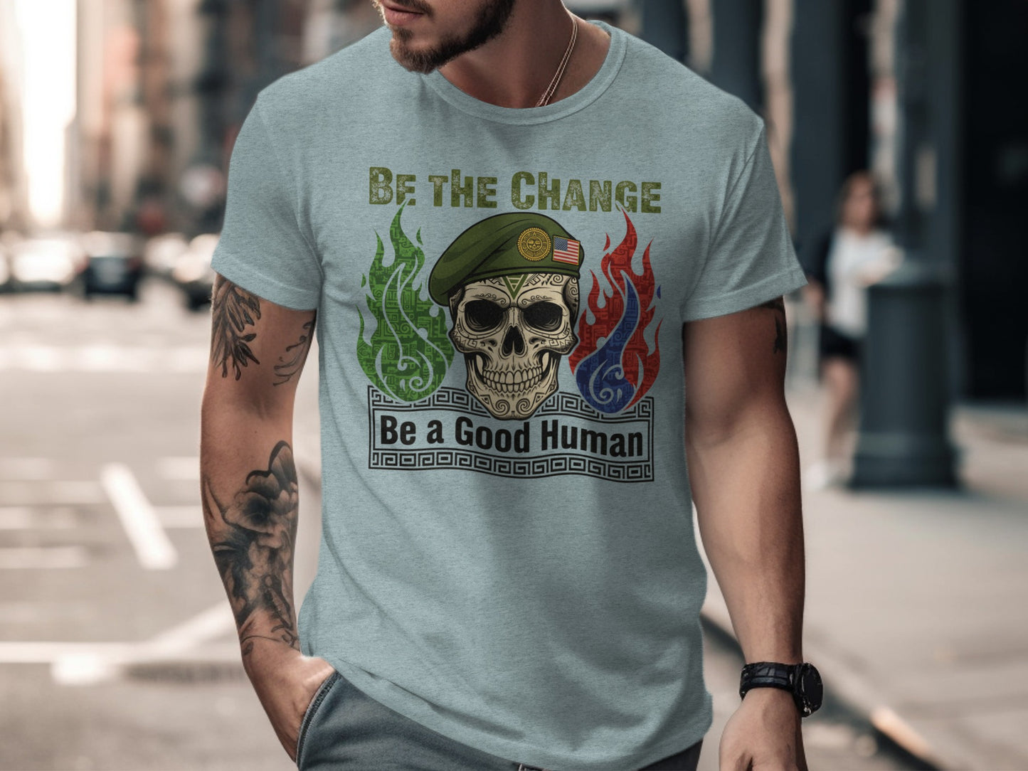 Be the Change Be a Good Human Skull Design Shirt