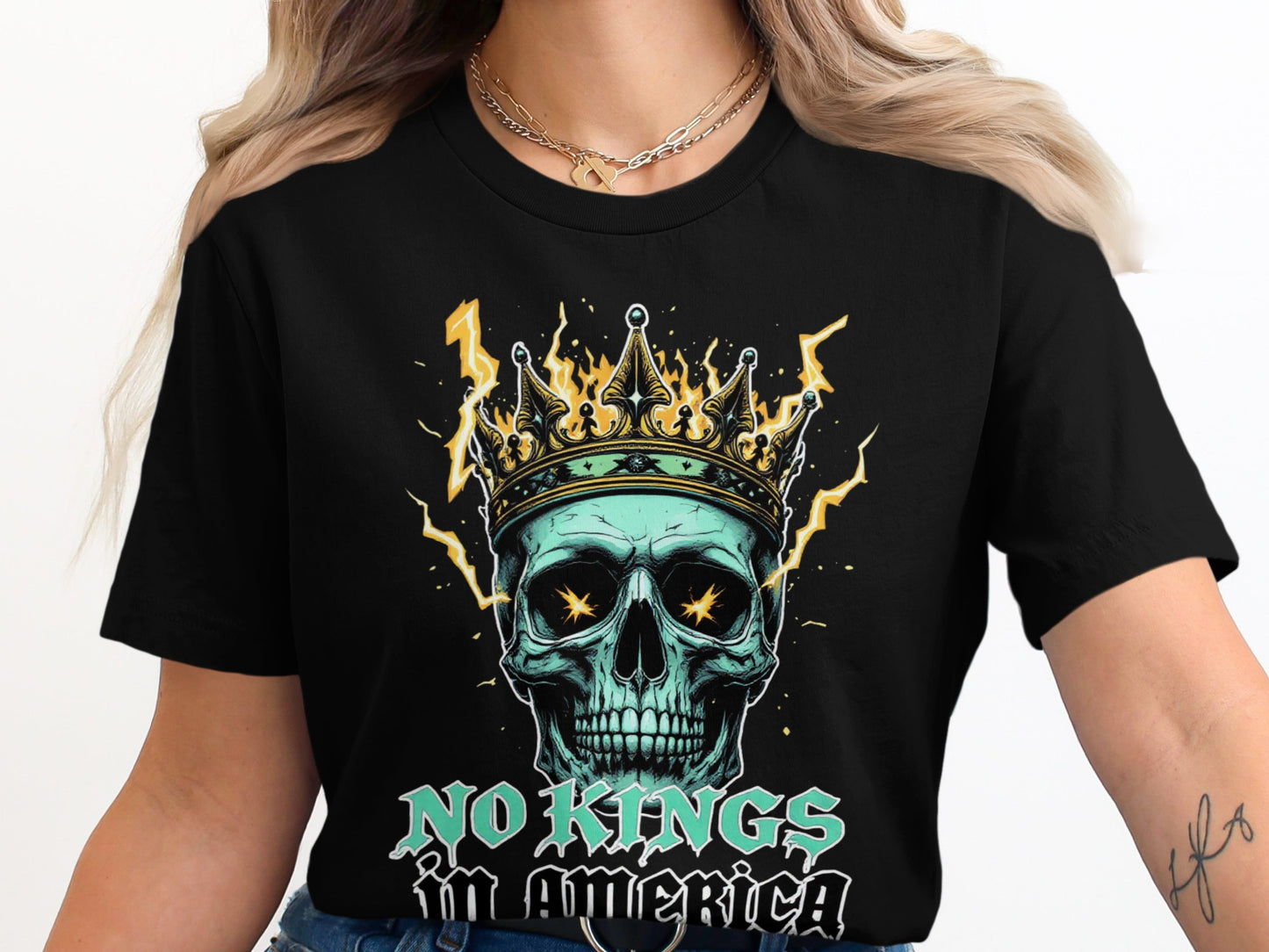 No Kings in America Crowned Skull Graphic T-Shirt product