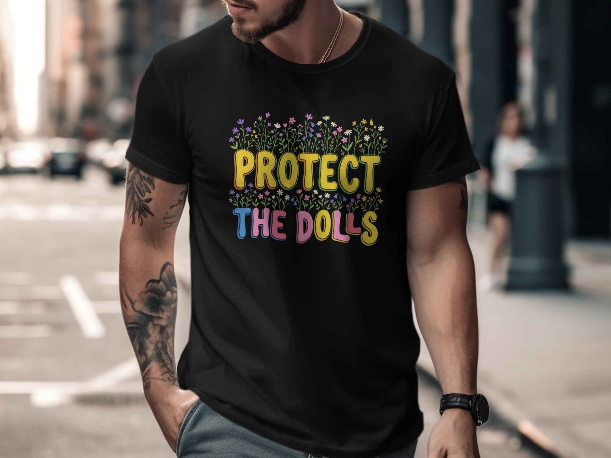 Protect The Dolls T-Shirts, Empowering Floral Tee, Wildflower Garden Statement T-Shirt, Cute Feminist Gift for Her, Colorful Graphic Tees