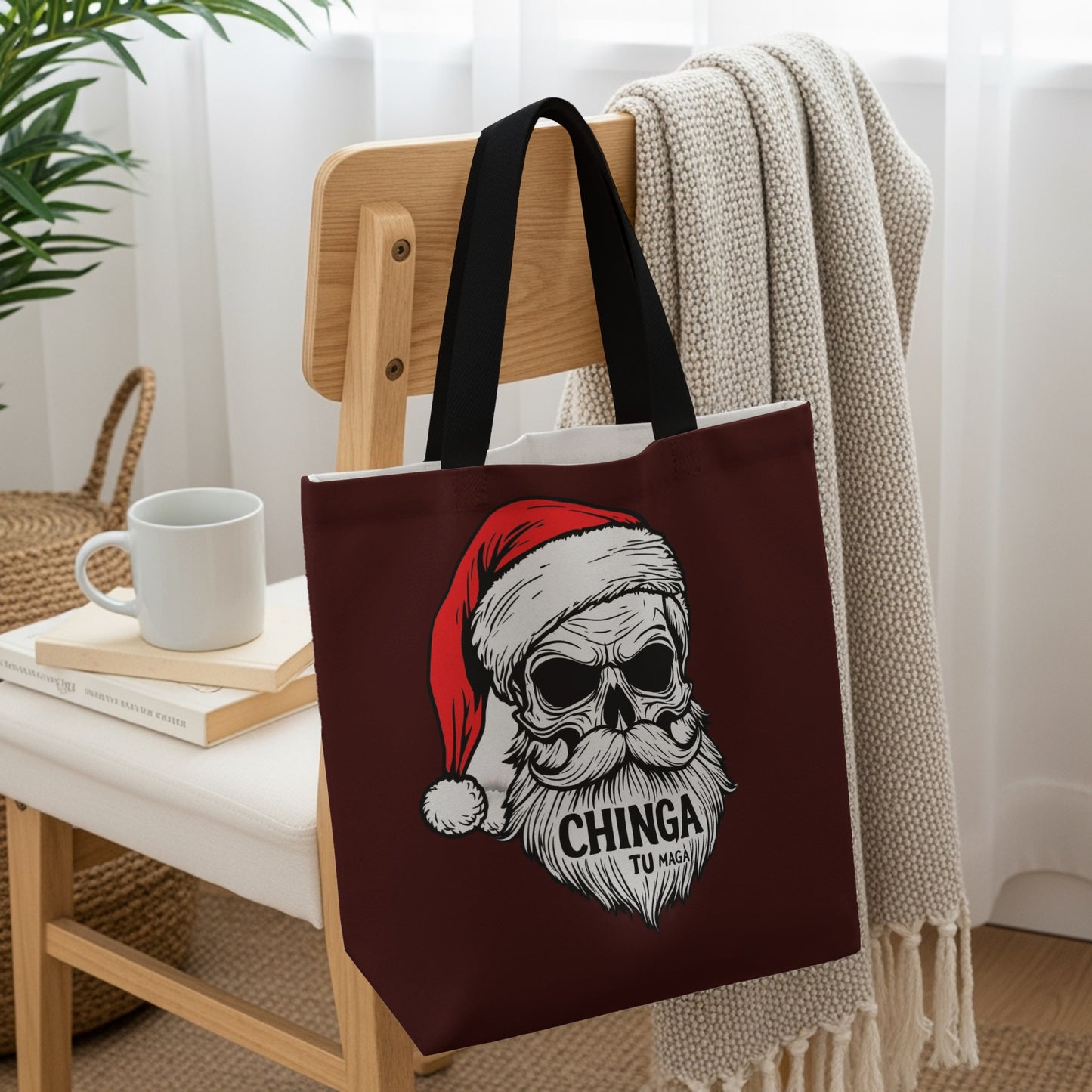 Santa Skull Graphic Tote Bag Christmas Gift