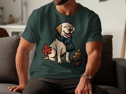 Happy Dog with Scarf and Leaves T-shirt