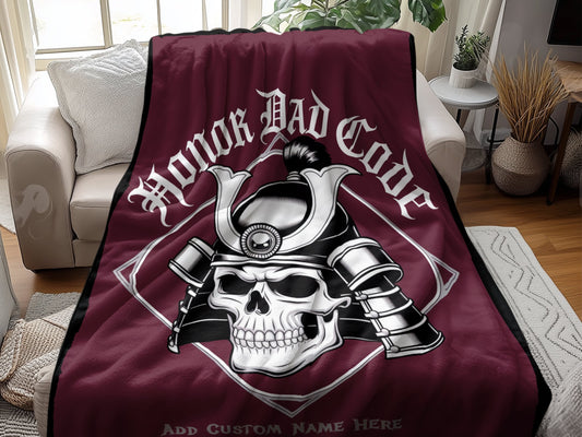 Honor Dad Code Samurai Skull Customizable Blanket Product