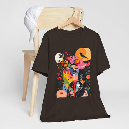 Abstract Woman Face Colorful Floral Bird Design Graphic Tee product type