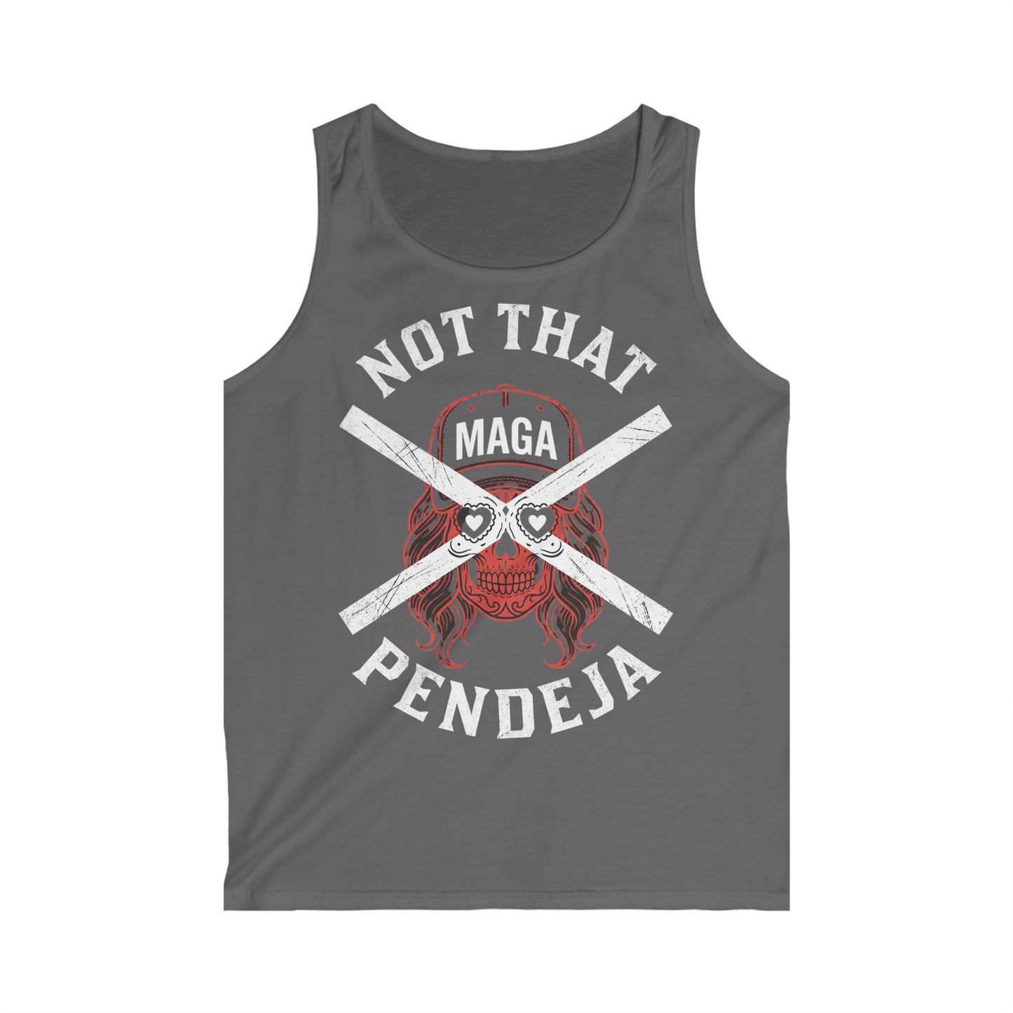 Tank top with a skull graphic and "Not That MAGA Pendeja" text.