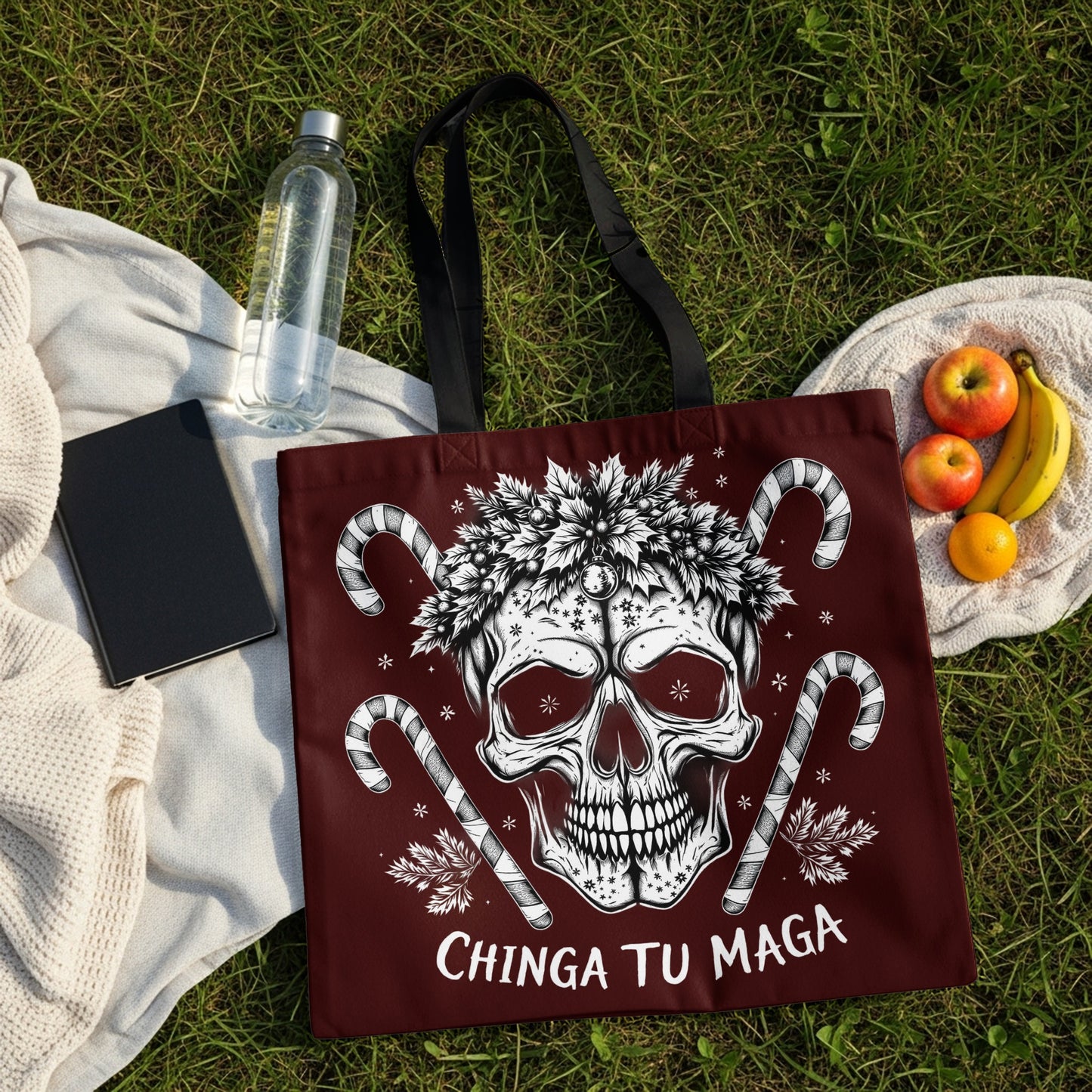 Chinga Tu Maga Skull Design with Candy Canes Tote Bag