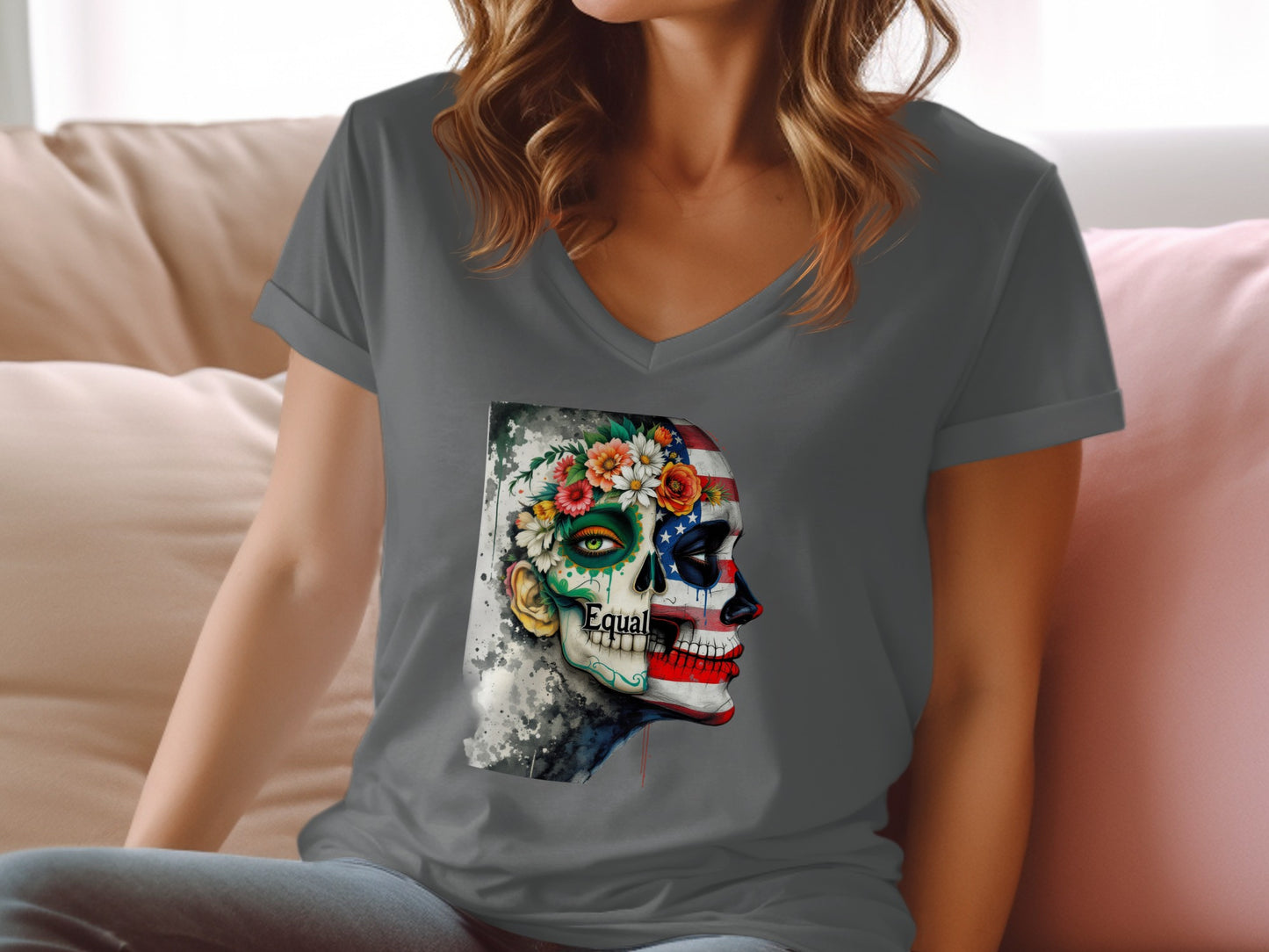 Colorful Skull with Flowers Graphic T-Shirt product type