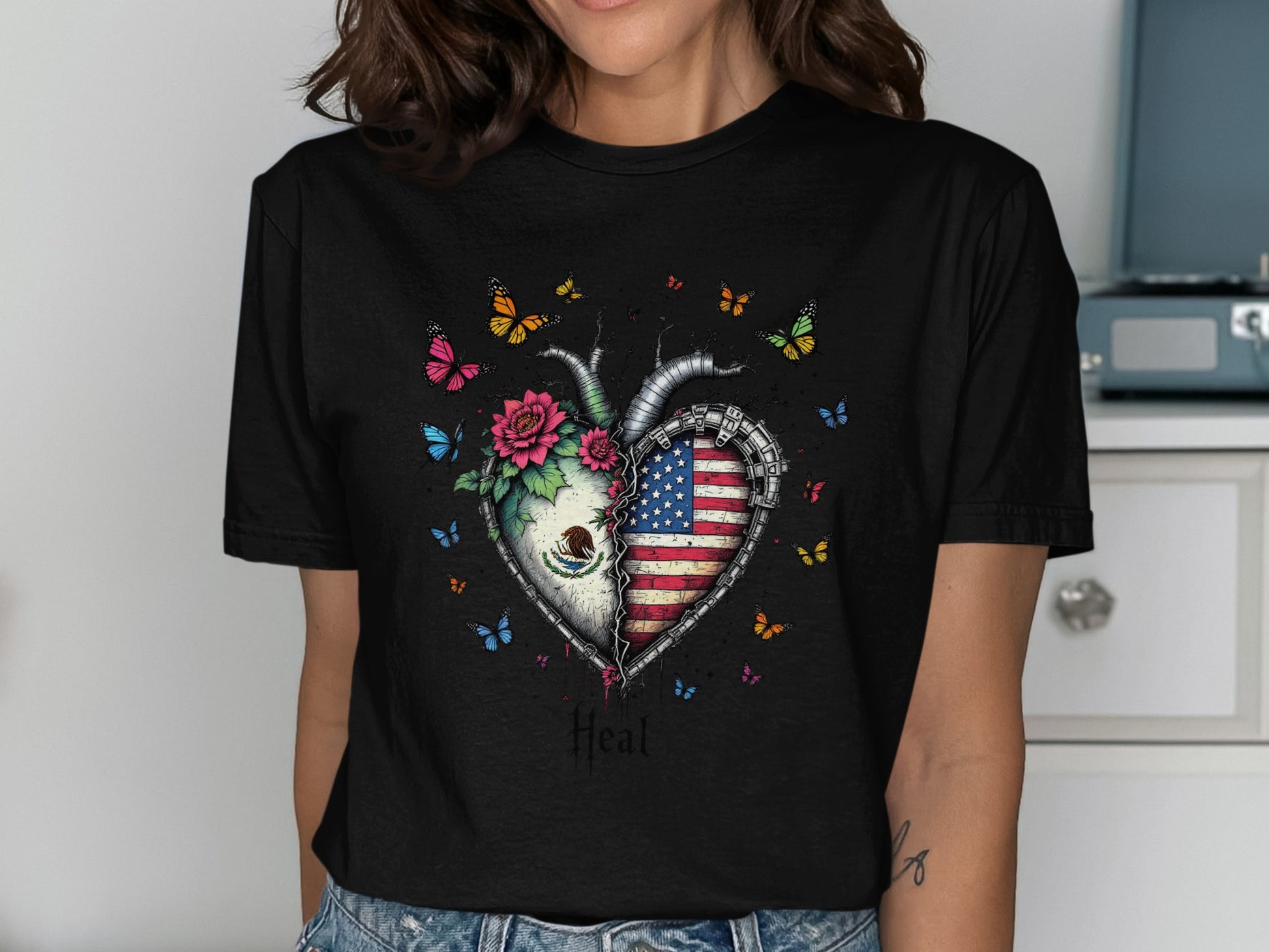 Heart and Flag Design with Floral and Butterflies product type
