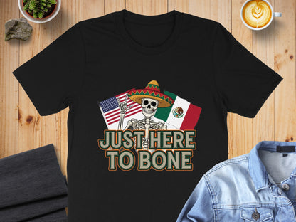Just Here to Bone Skeleton with Flags Shirt product