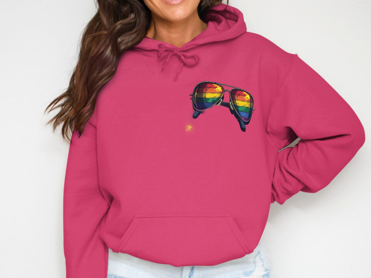 Rainbow Sunglasses Print Pink Hoodie Sweatshirt product
