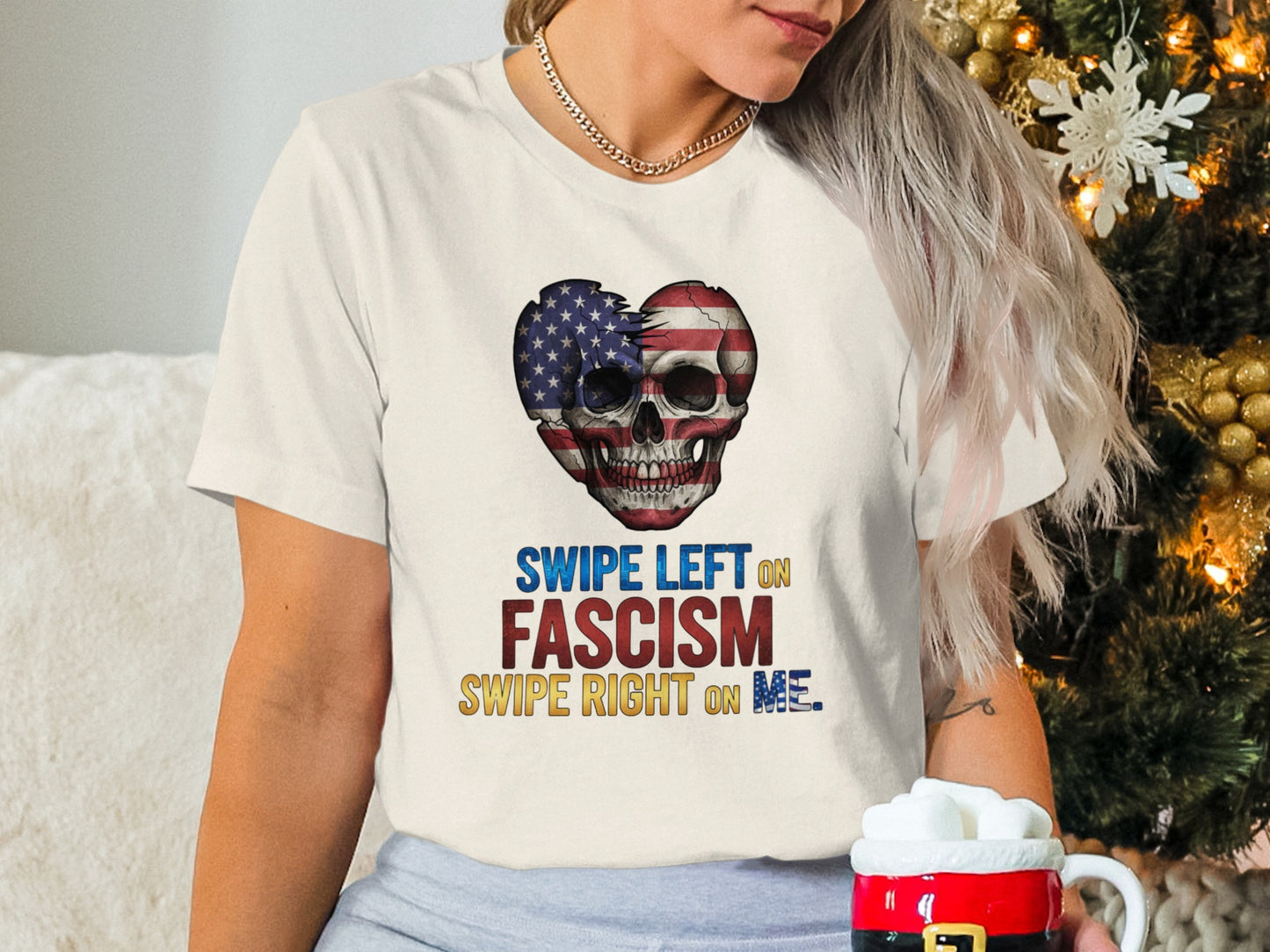 Swipe Left on Fascism Swipe Right on Me Skull Shirt