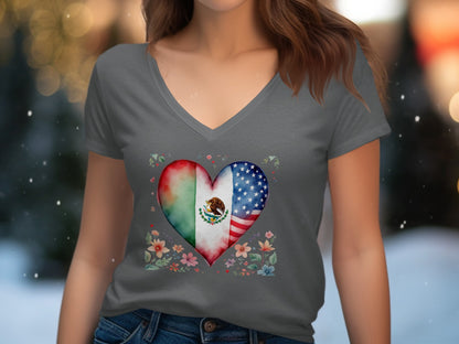 Heart-Shaped USA and Mexico Flag Graphic Shirt product type