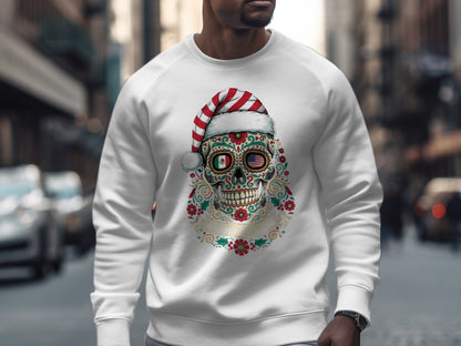 Festive Sugar Skull Santa Sweatshirt Christmas Apparel