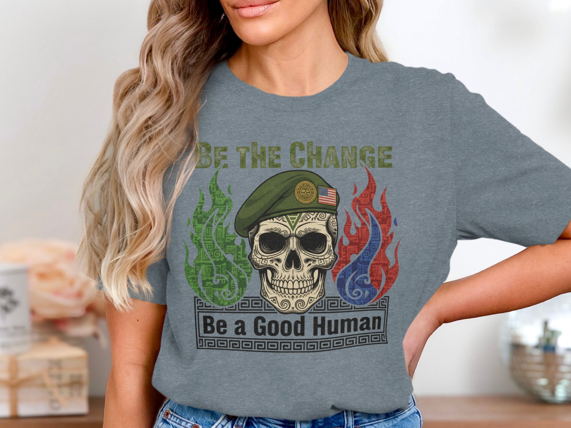 Be The Change Be a Good Human Skull Graphic Tee