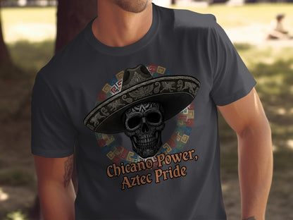 Chicano Power Aztec Pride Skull Design T-Shirt