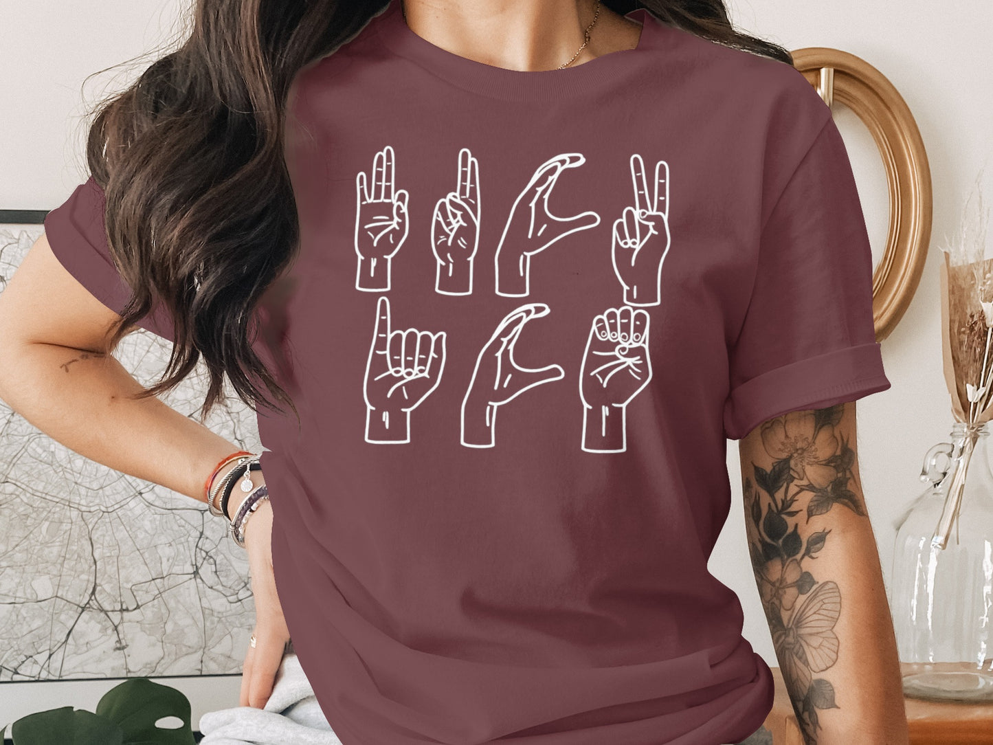 Sign Language Design Graphic Short Sleeve T-Shirt
