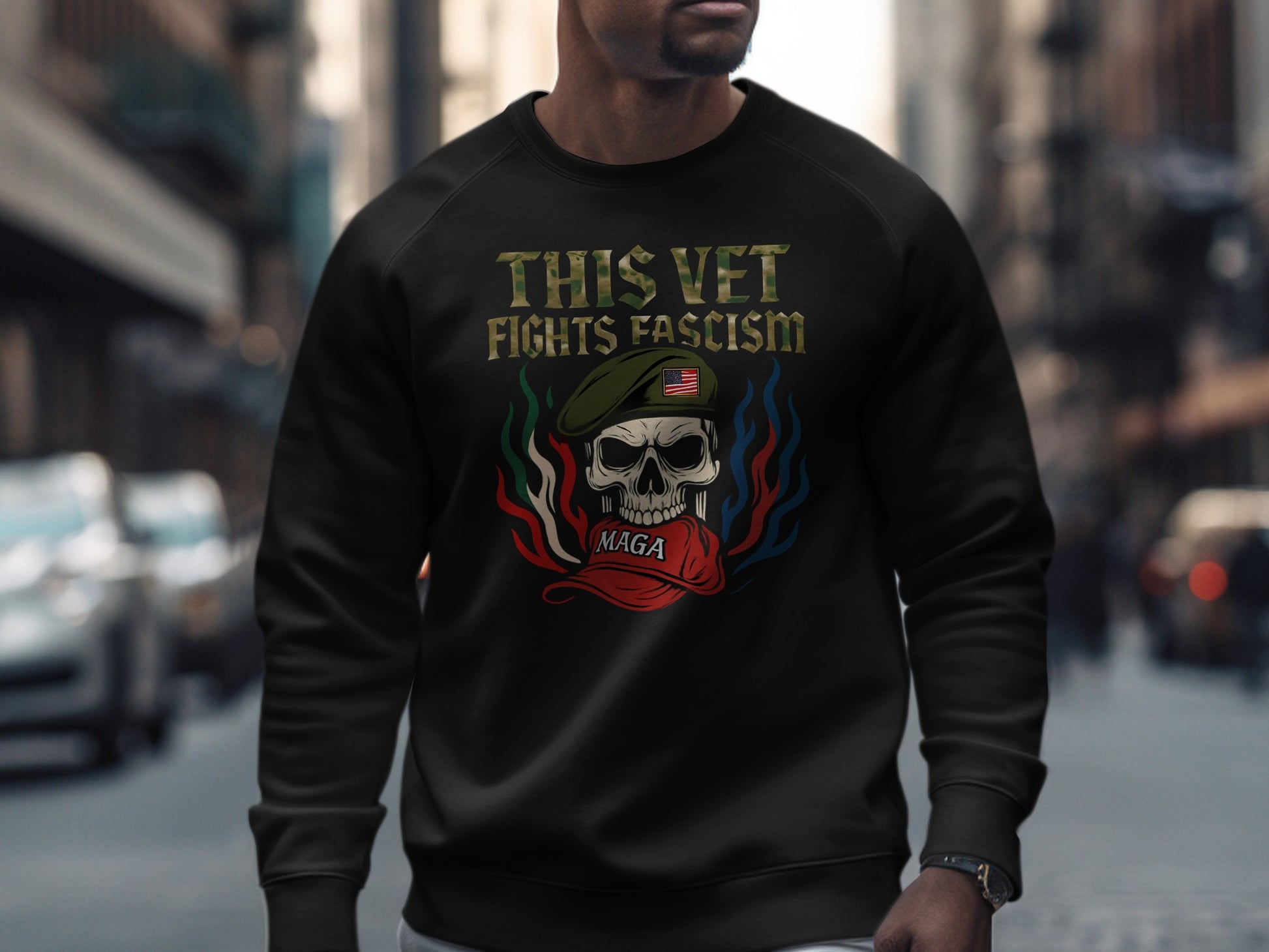 This Vet Fights Fascism MAGA Skull Sweatshirt product