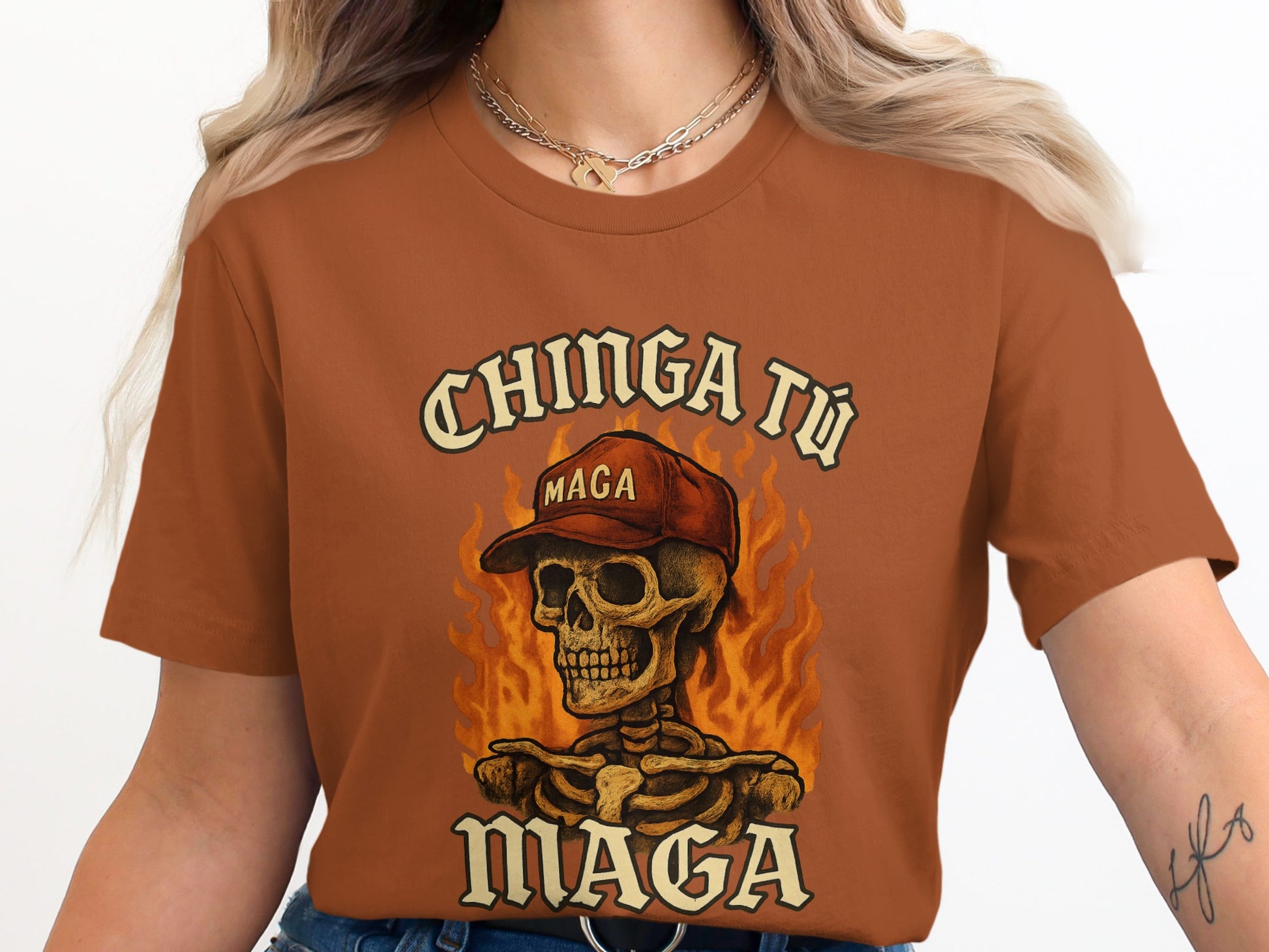 Chinga Tu MAGA Skeleton Design Short Sleeve T-shirt product type