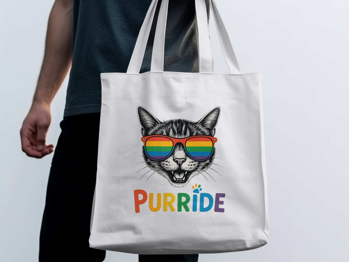 Purride Cat with Rainbow Sunglasses Design Tote Bag product
