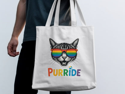 Purride Cat with Rainbow Sunglasses Design Tote Bag product