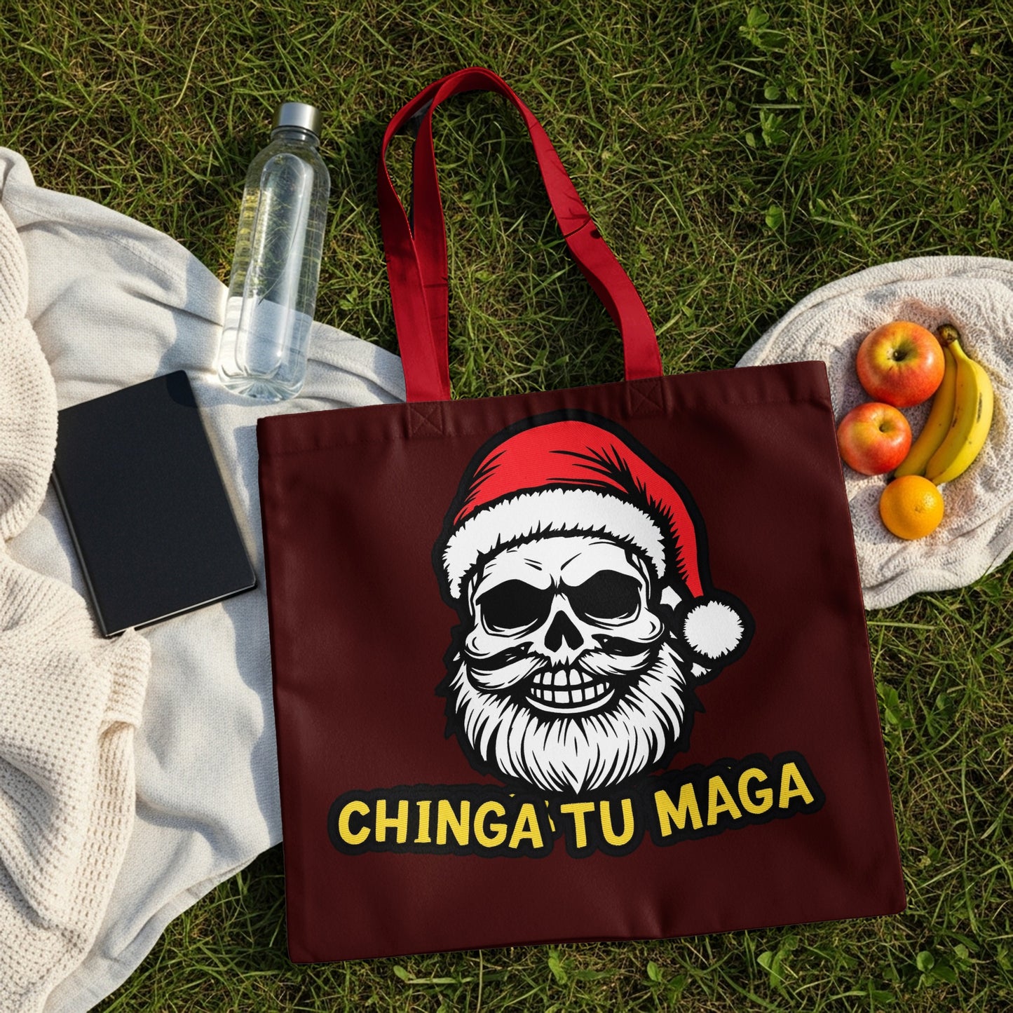 Chinga Tu Maga Santa Skull Tote Bag Holiday Season