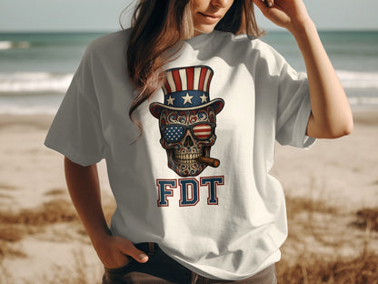 Patriotic Skull with USA Flag Hat Graphic T-Shirt product