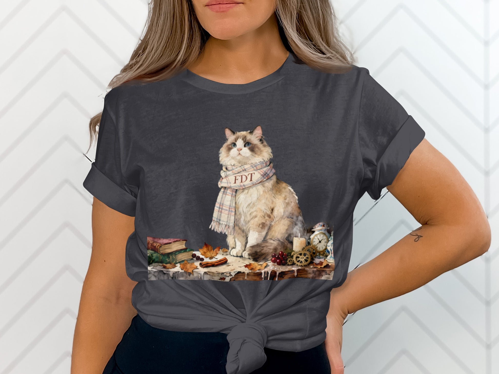 Fashionable Cat Design Graphic Tee shirt