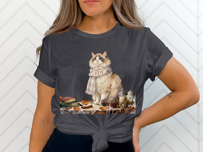 Fashionable Cat Design Graphic Tee shirt