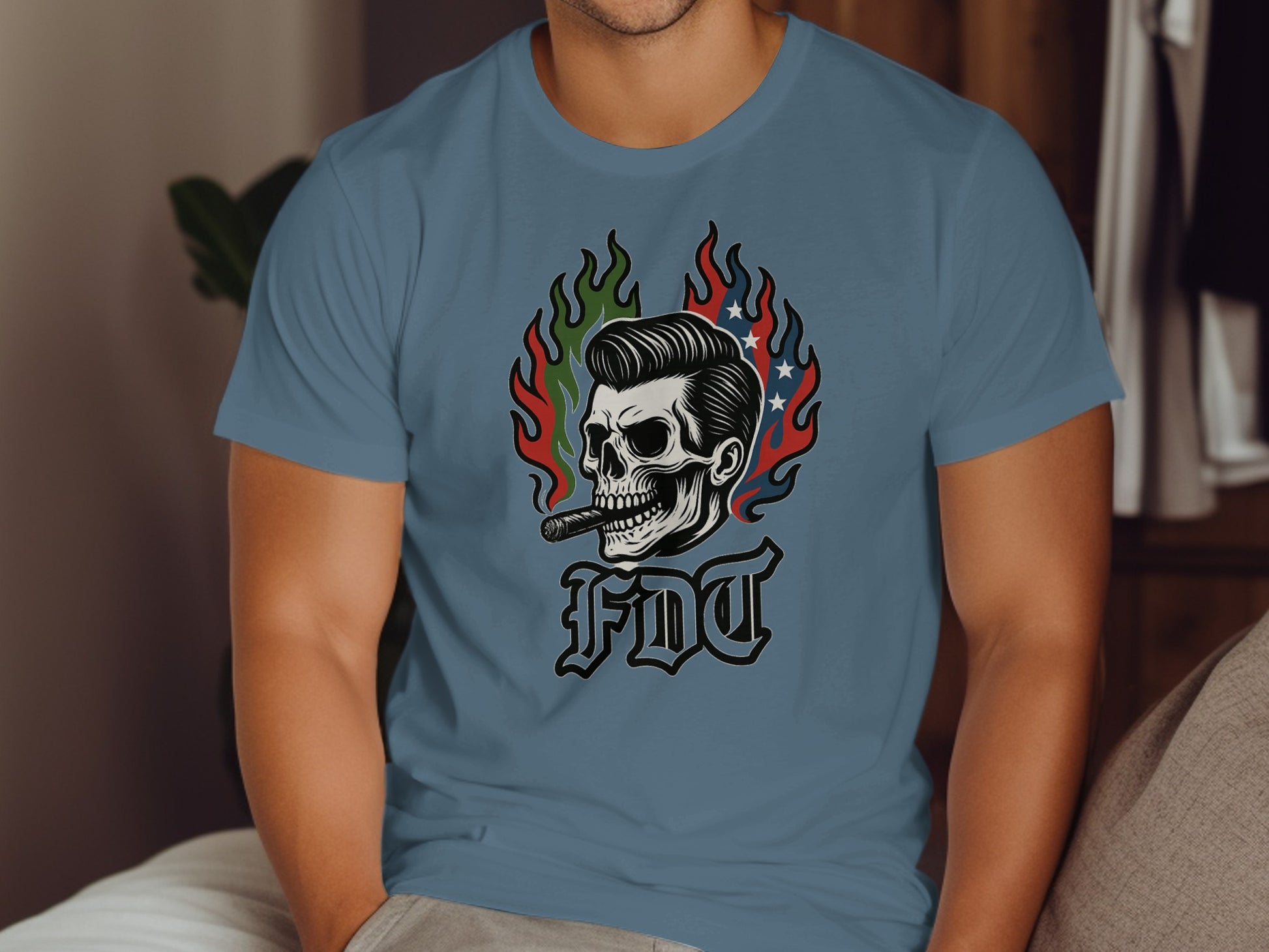 Edgy Skull with Fiery Background Design T-shirt product