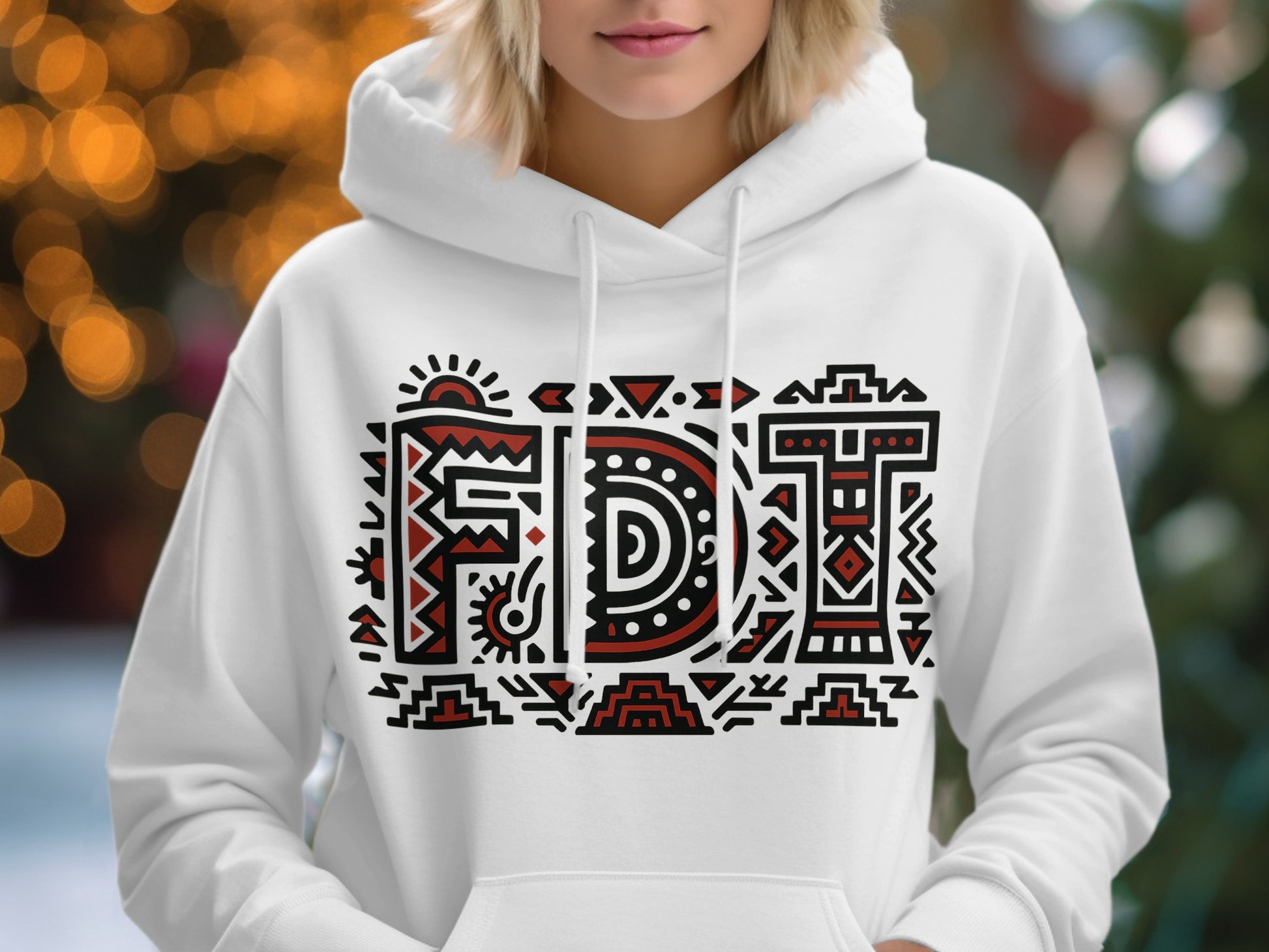 FDTI Bold Geometric Graphic White Hoodie product type