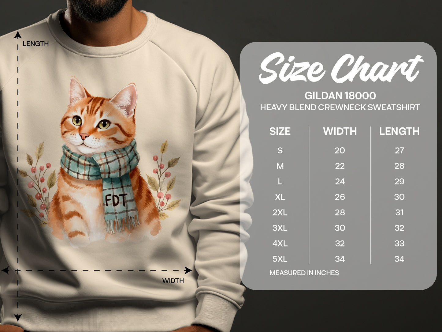 Adorable Cat with Scarf Graphic Heavy Blend Crewneck