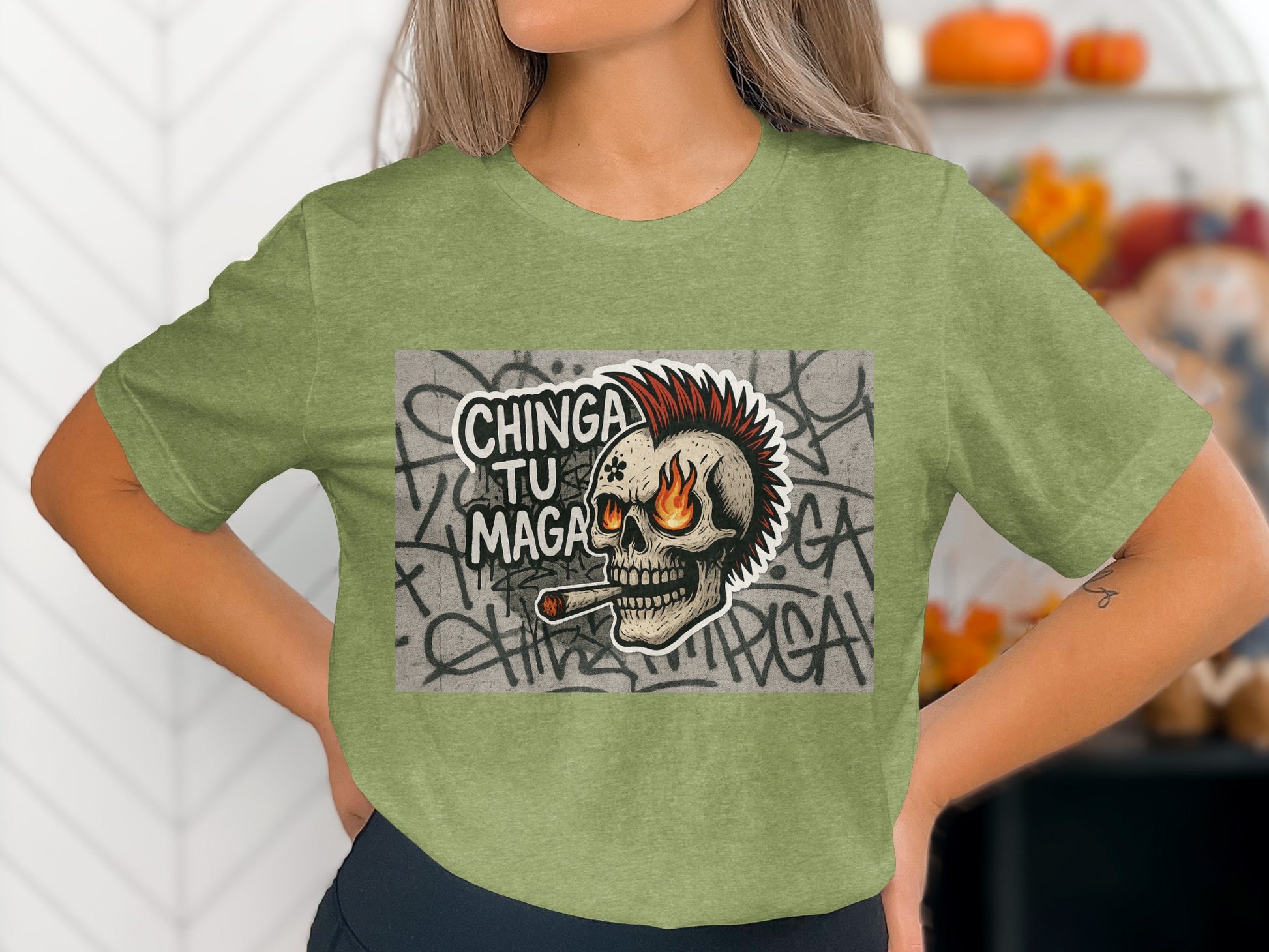 Edgy Skull Graffiti Graphic Print Tee Shirt product