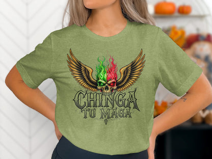 Fierce Winged Skull Chinga Tu Maga Graphic Tee product type