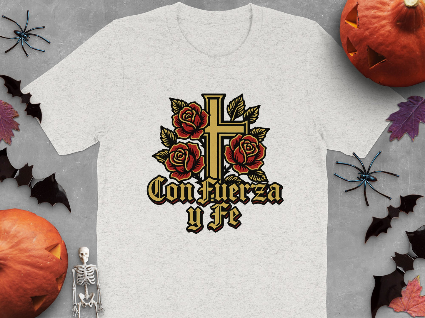 Con Fuerza y Fe Cross and Roses Design Shirt product