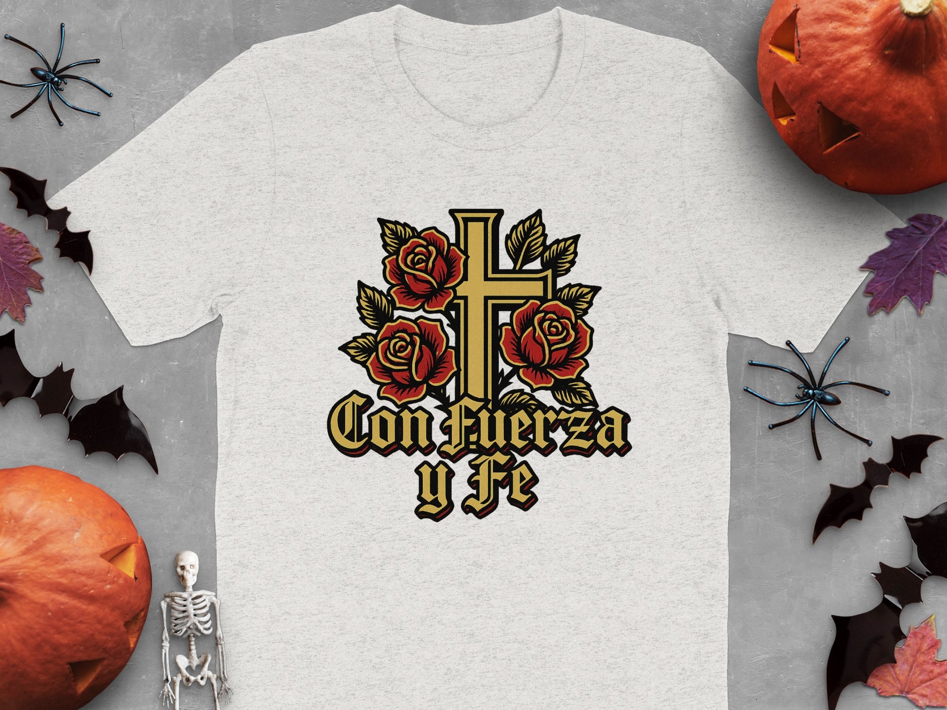 Con Fuerza y Fe Cross and Roses Design Shirt product