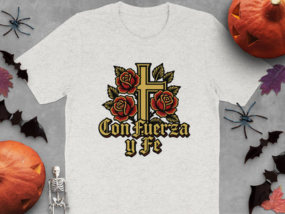 Con Fuerza y Fe Cross and Roses Design Shirt product