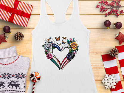 Heart Shaped Hands USA Mexico Flowers Tank Top