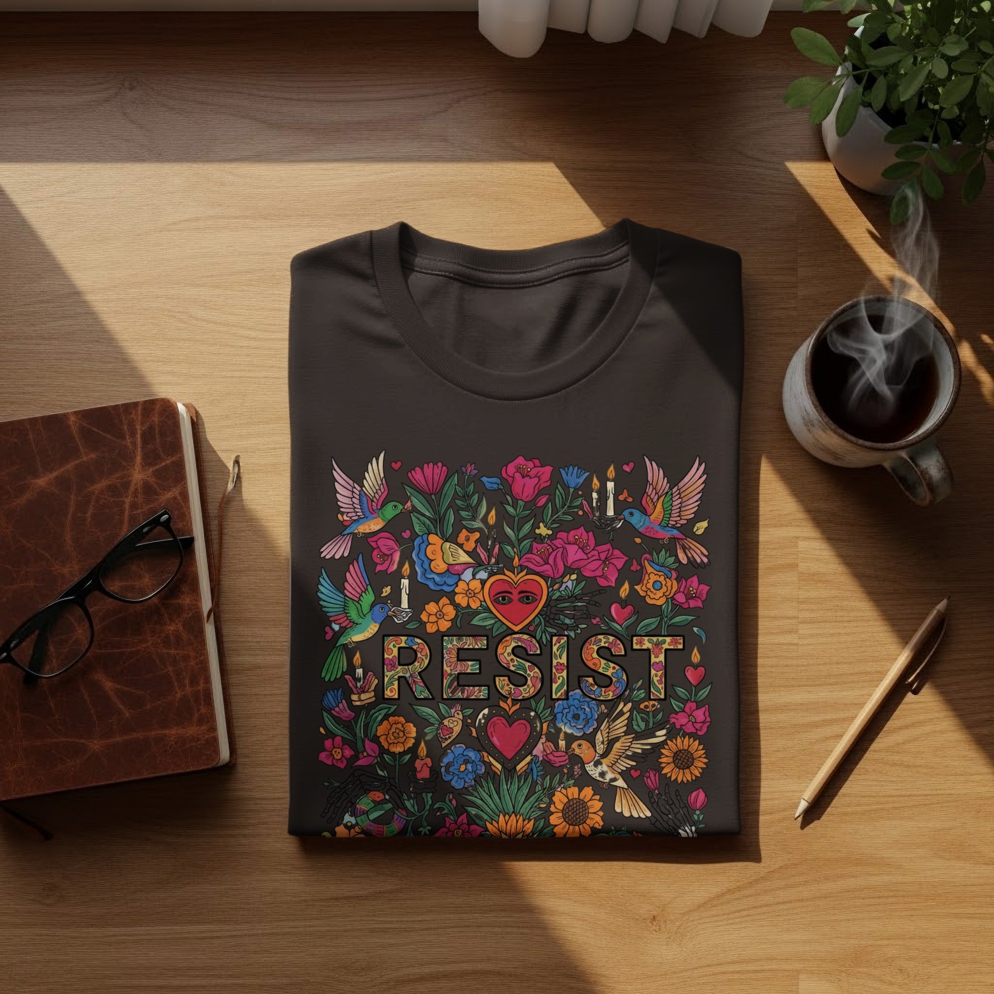 Resist Floral Birds Hearts Candles Colorful Folk Art product type