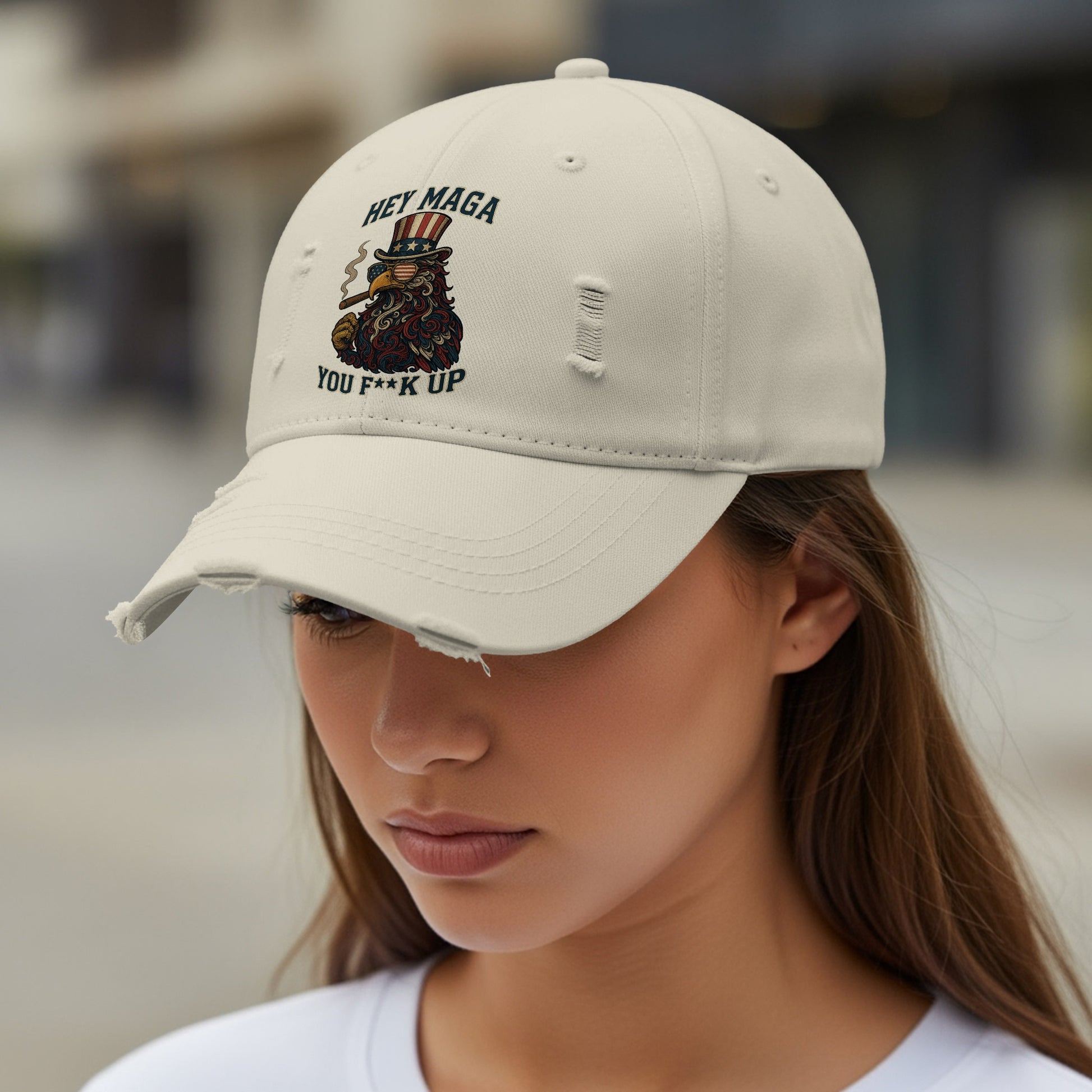 Hey Maga You F*** Up Distressed Beige Cap product