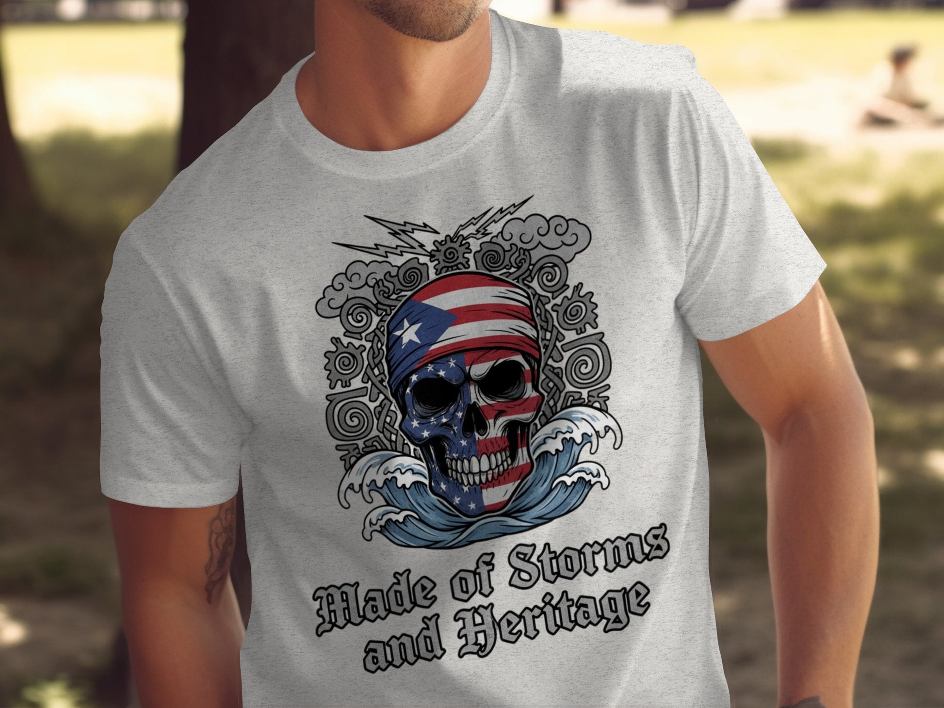 Patriotic Skull Made of Storms and Heritage T-Shirt