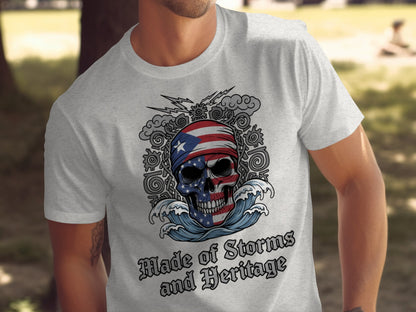 Patriotic Skull Made of Storms and Heritage T-Shirt