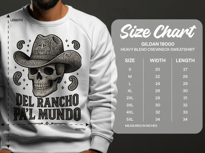 Del Rancho Pa'l Mundo Skull Cowboy Design Sweatshirt