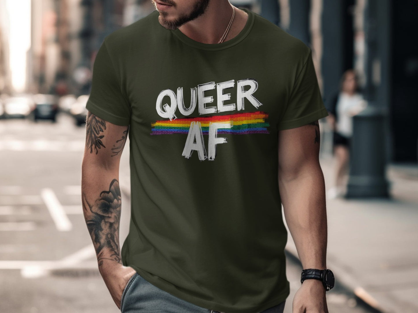 Queer AF Rainbow Pride Statement T-Shirt product type
