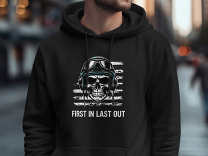 First In Last Out Skull Pilot Helmet Hoodie
