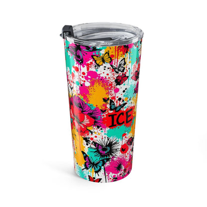 Colorful Butterfly and Floral Design Tumbler